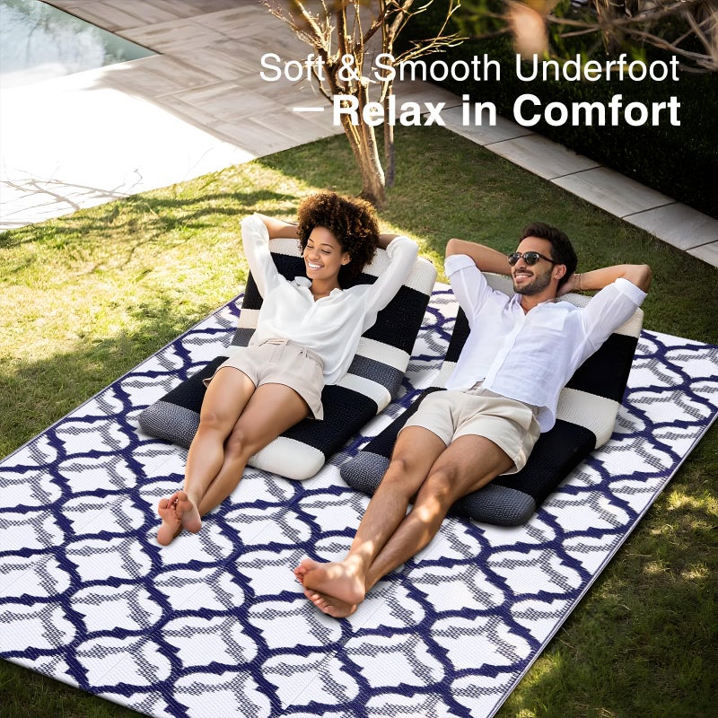 OLANLY Reversible Outdoor Rug 5x8 ft Clearance, Waterproof Outdoor Plastic Straw Rug with Interlacing Pattern, RV Mat for Patio, Camping, Balcony, Deck, Backyard, Navy & White - Image 5