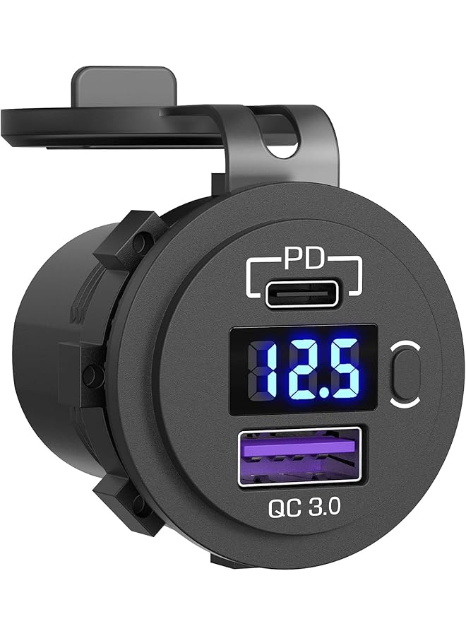 NALACAL مقبس شاحن سيارة USB C، محول شاحن سيارة USB C، منفذ USB مزدوج 12 فولت/24 فولت، PD3.0 وQC3.0، منفذ USB للسيارة مع فولتميتر LED ومفتاح تشغيل/إيقاف، مناسب للسيارات والقوارب والحافلات والشاحنات والجولف والمركبات الترفيهية والدراجات النارية - Image 1