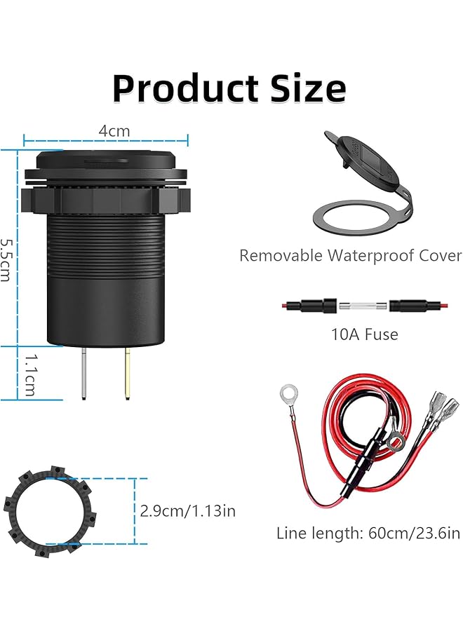 NALACAL مقبس شاحن سيارة USB C، محول شاحن سيارة USB C، منفذ USB مزدوج 12 فولت/24 فولت، PD3.0 وQC3.0، منفذ USB للسيارة مع فولتميتر LED ومفتاح تشغيل/إيقاف، مناسب للسيارات والقوارب والحافلات والشاحنات والجولف والمركبات الترفيهية والدراجات النارية - Image 5