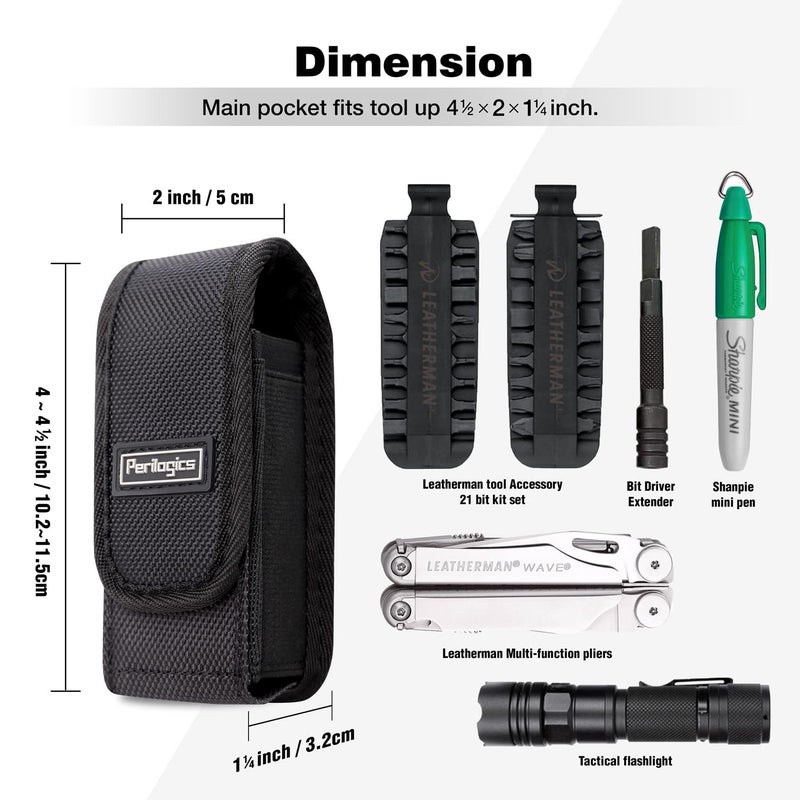 Perilogics Leatherman Tool Sheath Replacement by Perilogics. Magnetic Closure Pouch Fits Wave Plus, Wingman, Charge, Surge, Super Tool 300, Signal, Free P2 P4. Fits Tool 4 to 4.5 inch in Length. - Image 3