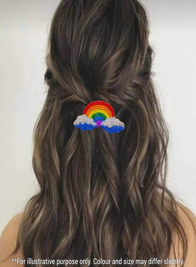 Abeo India Rainbow Beaded Hair Clip, Handmade, 7.1 cm x 3 cm, 15g, Multicolour - Image 3