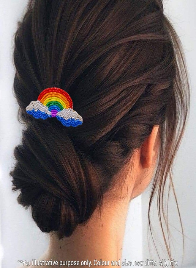 Abeo India Rainbow Beaded Hair Clip, Handmade, 7.1 cm x 3 cm, 15g, Multicolour - Image 4
