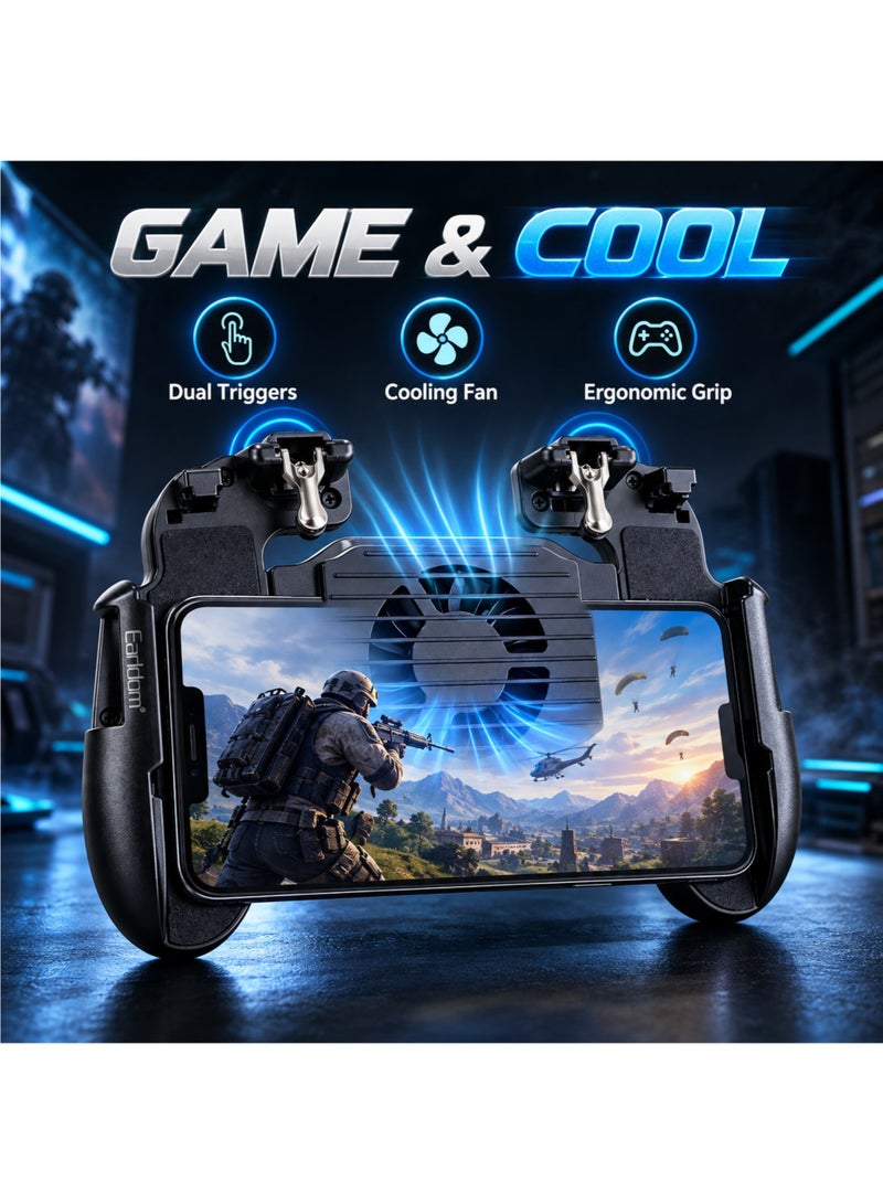 Earldom ET-F06 Mobile Gaming Controller Cooling Fan Dual Trigger for PUBG COD Free Fire Smartphone Black - Image 2