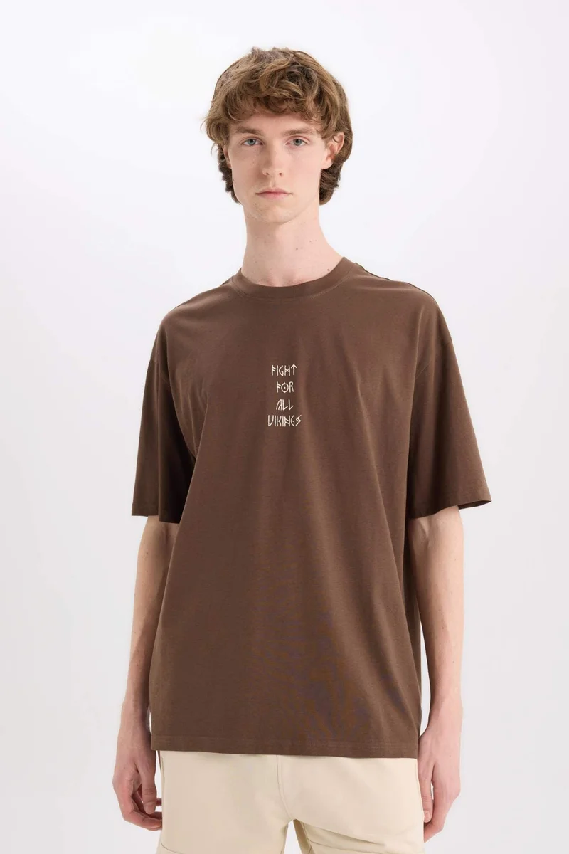 ديفاكتو Cotton Vikings Valhalla Boxy Fit Back Printed T-Shirt