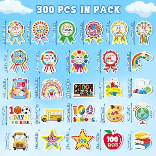 JULBEAR 300Pcs 100 Days of School Foam Stickers Self-Adhesive Campus Smarter Motivational Reward Stickers for 100th Day of School Party Classroom Decoration Favor Supplies - Image 2