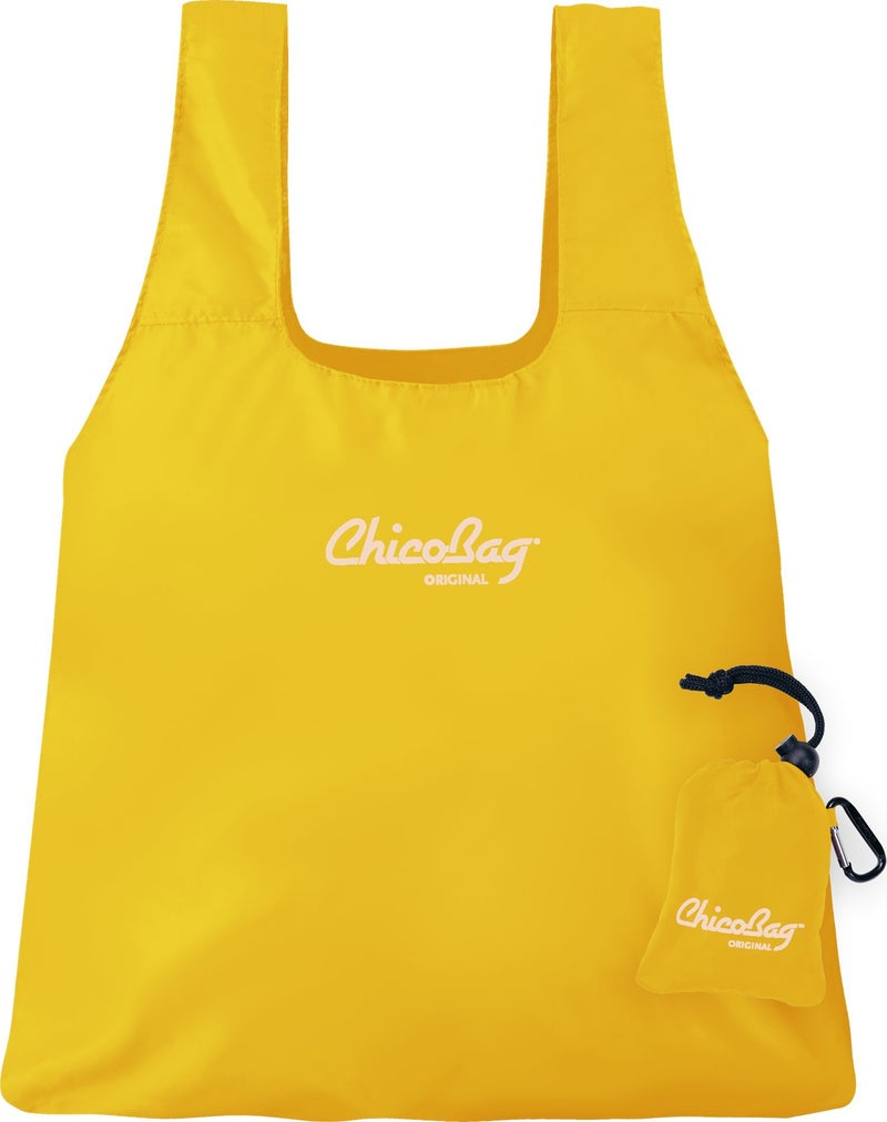 ChicoBag Original Compact Reusable Grocery Bag wAttached Pouch and Carabiner Clip Perfect for Shopping Travel Organization EcoConscious Packable Tote Buttercup Pack of 1