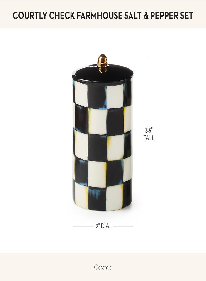 ماكنزي تشايلدز طقم ماكنزي تشايلدز لملح وفلفل على طراز المزرعة، حوامل ملح وفلفل من السيراميك، بنقشة مربعات سوداء وبيضاء - Image 4