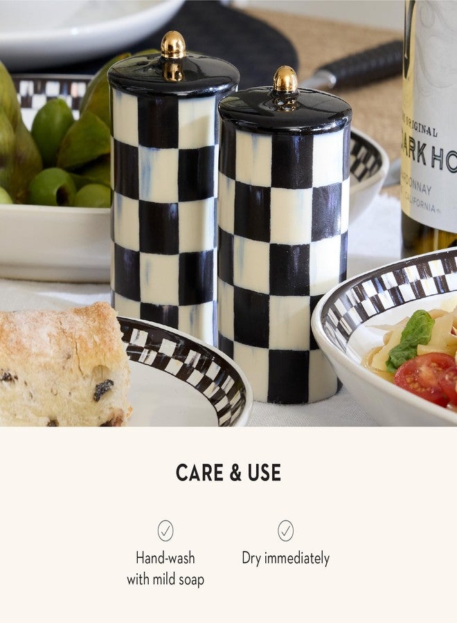 ماكنزي تشايلدز طقم ماكنزي تشايلدز لملح وفلفل على طراز المزرعة، حوامل ملح وفلفل من السيراميك، بنقشة مربعات سوداء وبيضاء - Image 5