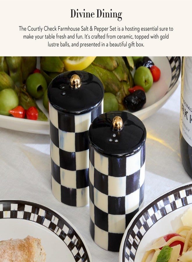 ماكنزي تشايلدز طقم ماكنزي تشايلدز لملح وفلفل على طراز المزرعة، حوامل ملح وفلفل من السيراميك، بنقشة مربعات سوداء وبيضاء - Image 2