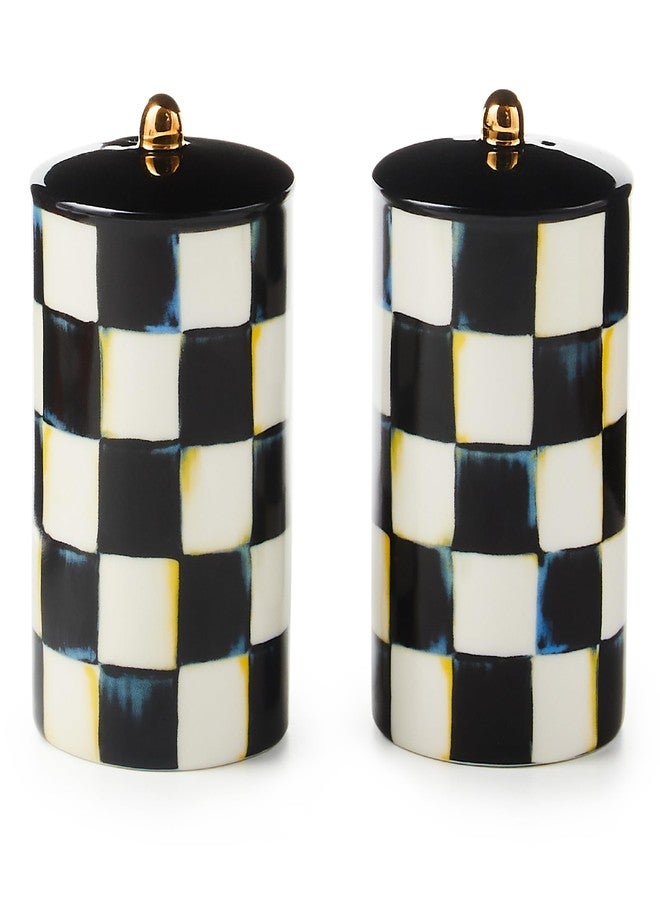 ماكنزي تشايلدز طقم ماكنزي تشايلدز لملح وفلفل على طراز المزرعة، حوامل ملح وفلفل من السيراميك، بنقشة مربعات سوداء وبيضاء - Image 1