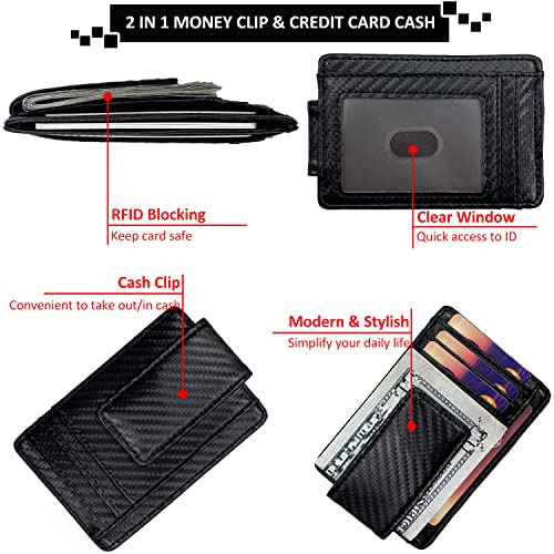 HOPSOOKEN Money Clip RFID Front Pocket Wallet Men Leather Slim Minimalist Wallet (Black (Carbon Fiber Leather)) - Image 3
