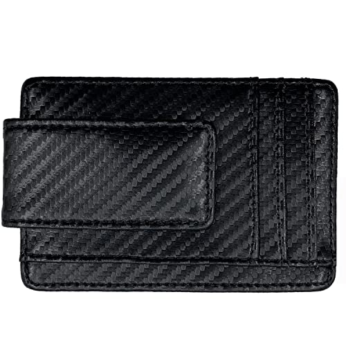 HOPSOOKEN Money Clip RFID Front Pocket Wallet Men Leather Slim Minimalist Wallet (Black (Carbon Fiber Leather)) - Image 1