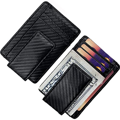 HOPSOOKEN Money Clip RFID Front Pocket Wallet Men Leather Slim Minimalist Wallet (Black (Carbon Fiber Leather)) - Image 5
