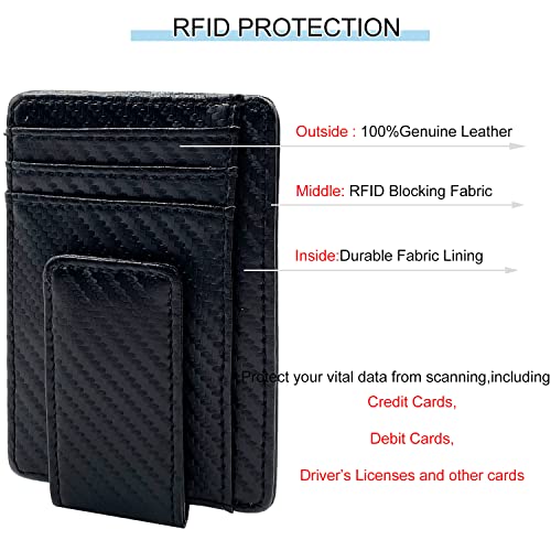 HOPSOOKEN Money Clip RFID Front Pocket Wallet Men Leather Slim Minimalist Wallet (Black (Carbon Fiber Leather)) - Image 4