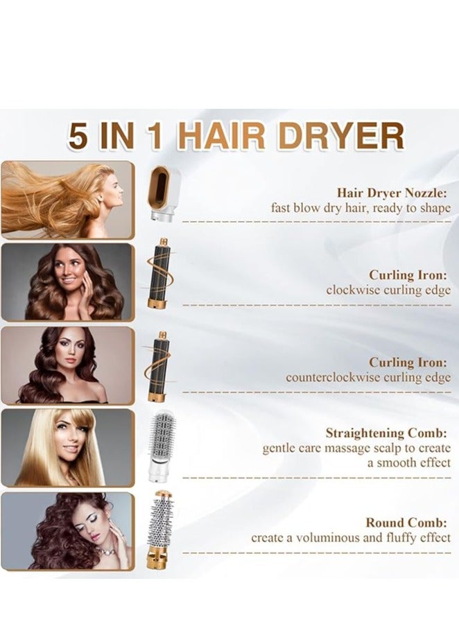 general 5 in 1 Hair Dryer, Hair Straightener Comb Curling Brush with 5 Interchangeable Barrels, Negative Ion Salon Styler Tools for Curling Drying Straightening Rotating Anti-scald (Gold) - Image 3