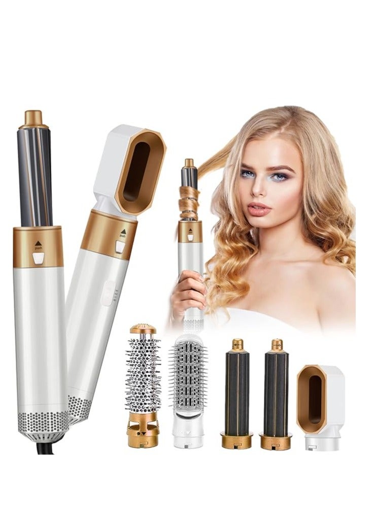 general 5 in 1 Hair Dryer, Hair Straightener Comb Curling Brush with 5 Interchangeable Barrels, Negative Ion Salon Styler Tools for Curling Drying Straightening Rotating Anti-scald (Gold) - Image 1