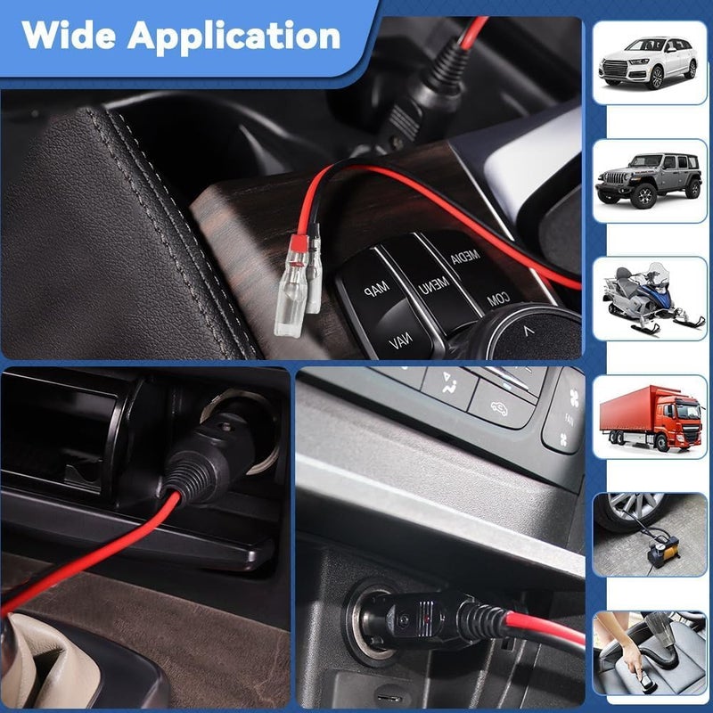 Car Cigarette Lighter Plug: 2Pcs 30Cm 16Awg Heavy-Duty Cable - Built-In 15A Fuse Safe Power Supply 12V Car Plug Adapter for 12V/24V Vehicles, Car Campers, Diyers - Image 4