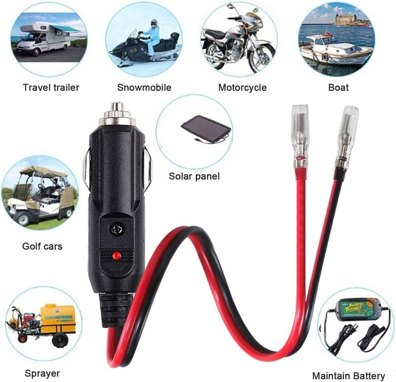 Car Cigarette Lighter Plug: 2Pcs 30Cm 16Awg Heavy-Duty Cable - Built-In 15A Fuse Safe Power Supply 12V Car Plug Adapter for 12V/24V Vehicles, Car Campers, Diyers - Image 2