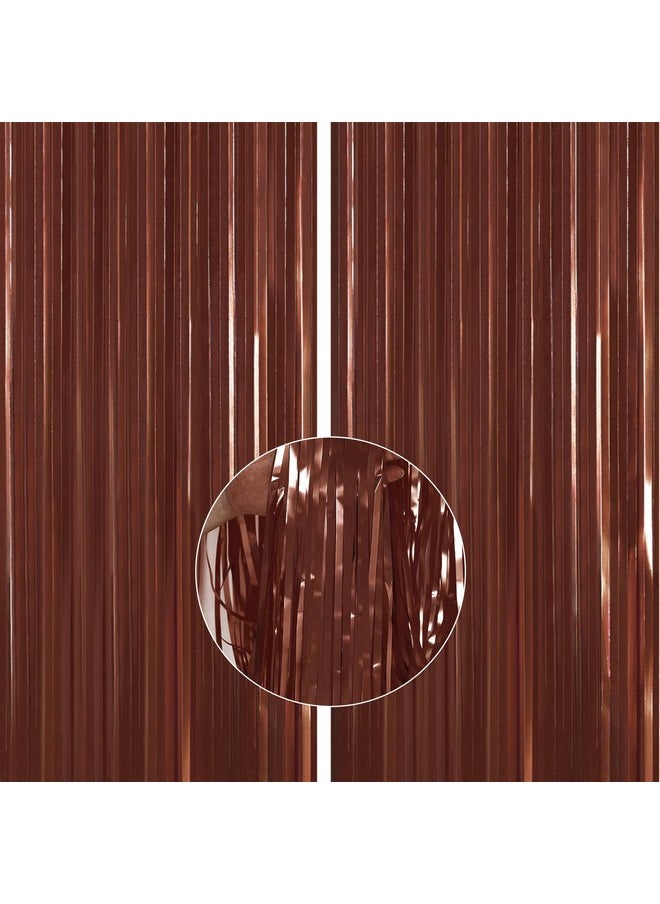 PartyWoo PartyWoo Foil Curtain 2 pcs, 3.3x6.6 ft Metallic Brown Tinsel Curtains, Backdrop Curtain, Foil Fringe Curtains, String Curtain, Birthday Decorations, Party Backdrop, Wedding Backdrop  - Image 1