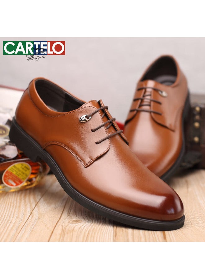 Cartelo British Style Genuine Leather Business Casual Men's Low-top Lace-up Leather Shoes Men 511 Brown Size 40 - Image 2
