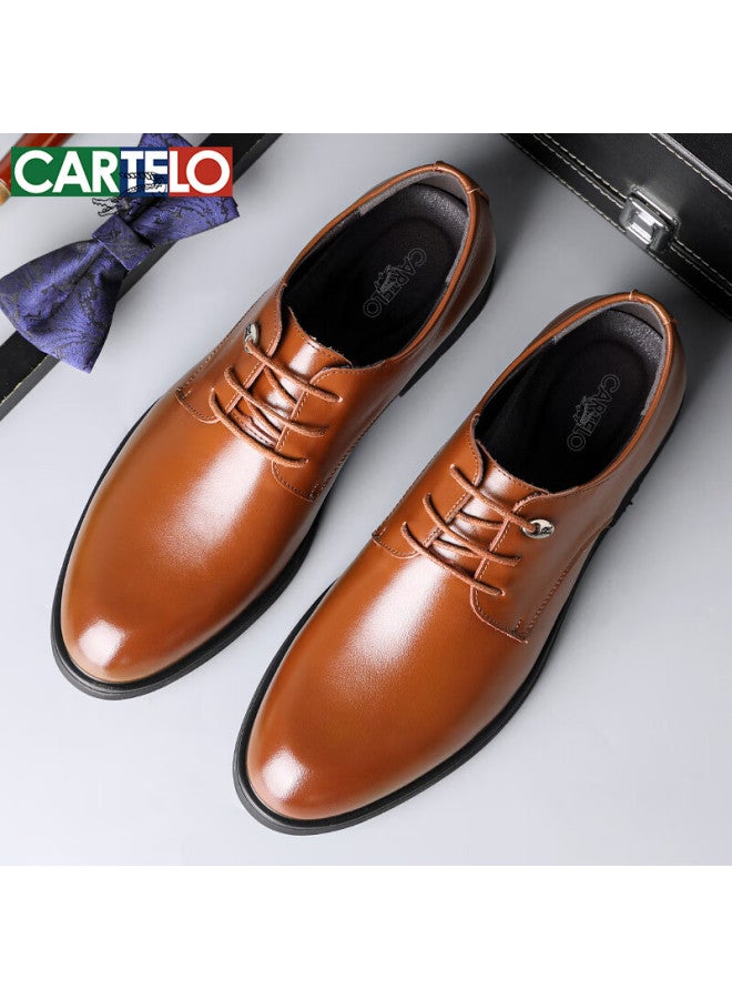 Cartelo British Style Genuine Leather Business Casual Men's Low-top Lace-up Leather Shoes Men 511 Brown Size 40 - Image 3