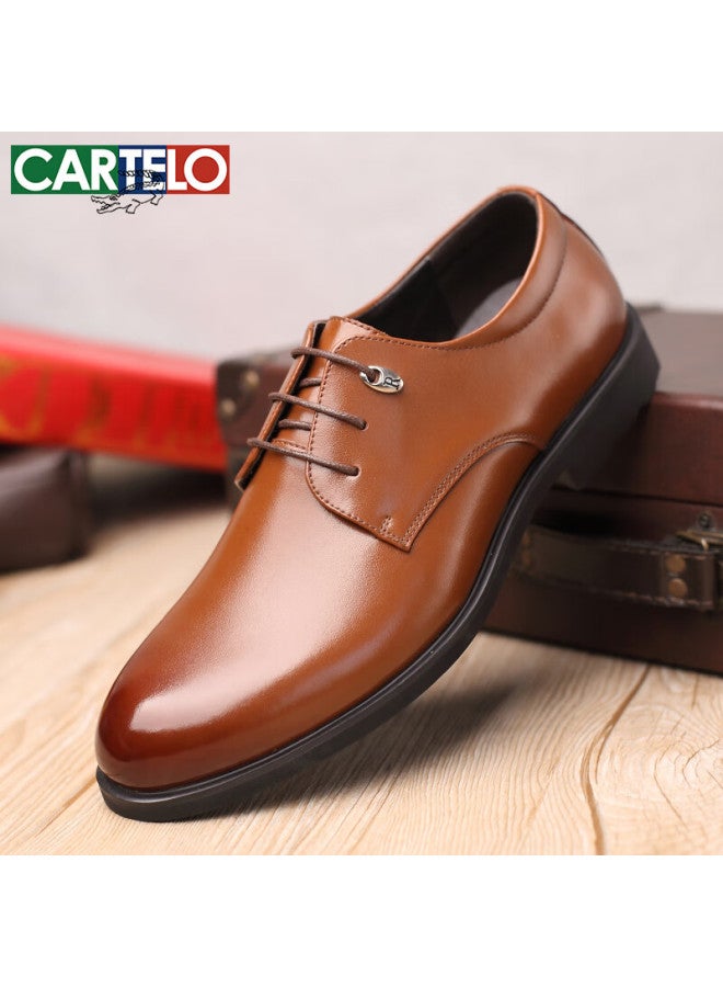 Cartelo British Style Genuine Leather Business Casual Men's Low-top Lace-up Leather Shoes Men 511 Brown Size 40 - Image 5