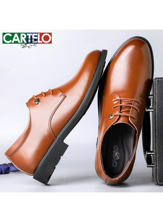 Cartelo British Style Genuine Leather Business Casual Men's Low-top Lace-up Leather Shoes Men 511 Brown Size 40 - Image 4