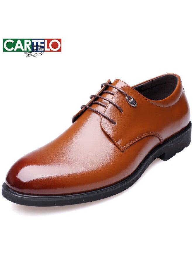 Cartelo British Style Genuine Leather Business Casual Men's Low-top Lace-up Leather Shoes Men 511 Brown Size 40 - Image 1