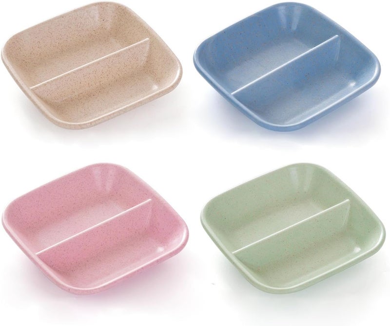 DLEST DLEST 4Pcs Sauce Plates Wheat Straw Fiber Side Dishes Small Dipping Bowl Colored Plate Dessert Plate for Soy Sauce Ketchup BBQ Sauce Seasoning BPAFree and EcoFriendly MultiColor - Image 1