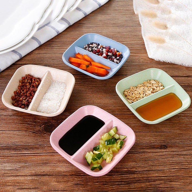 DLEST DLEST 4Pcs Sauce Plates Wheat Straw Fiber Side Dishes Small Dipping Bowl Colored Plate Dessert Plate for Soy Sauce Ketchup BBQ Sauce Seasoning BPAFree and EcoFriendly MultiColor - Image 3