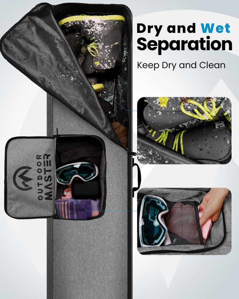 OutdoorMaster حقيبة تزلج OutdoorMaster - حقيبة سفر مقاومة للماء 900D مع حزام كتف، تصميم تخزين قابل للطي - رمادي، L - Image 4