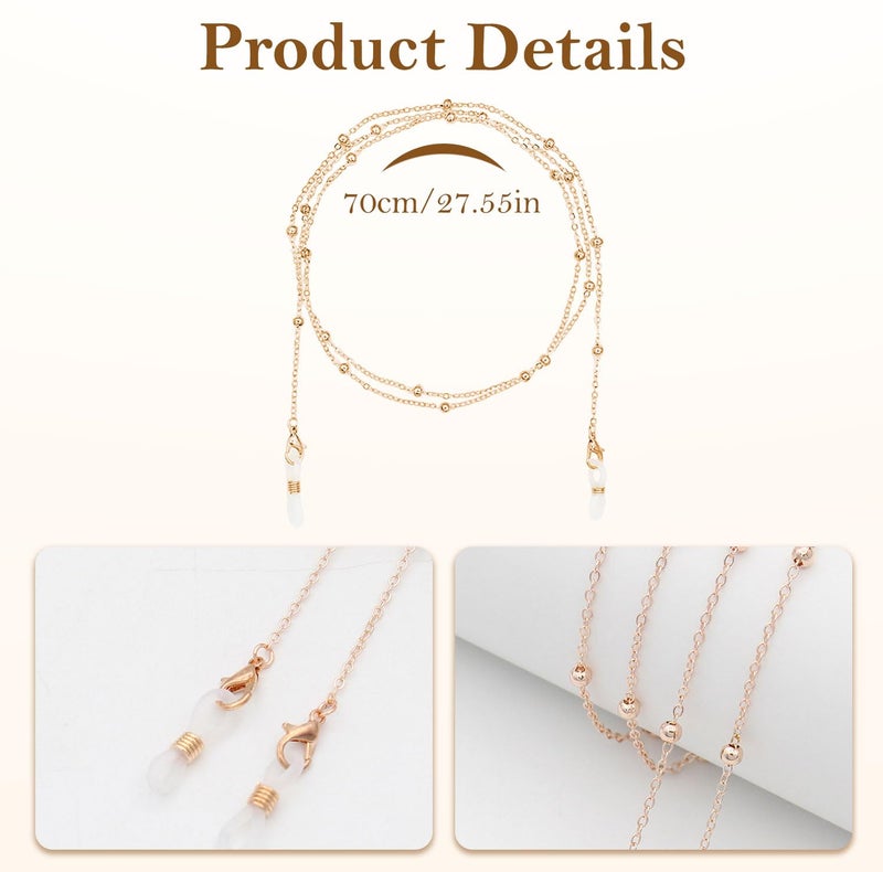 TecoKart Rose Gold Eyeglass Specs Holder Strap | Anti-slip Spectacle Chain with Stylish Beads | Elegant Specs Chain for Women | Secure & Fashionable Eyewear Accessory - Image 2