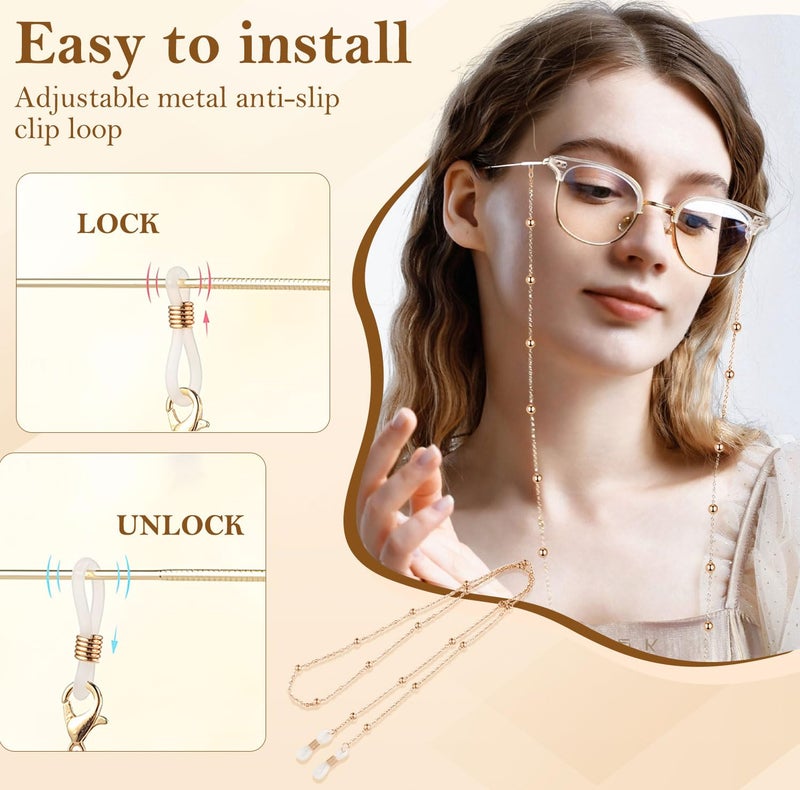 TecoKart Rose Gold Eyeglass Specs Holder Strap | Anti-slip Spectacle Chain with Stylish Beads | Elegant Specs Chain for Women | Secure & Fashionable Eyewear Accessory - Image 3