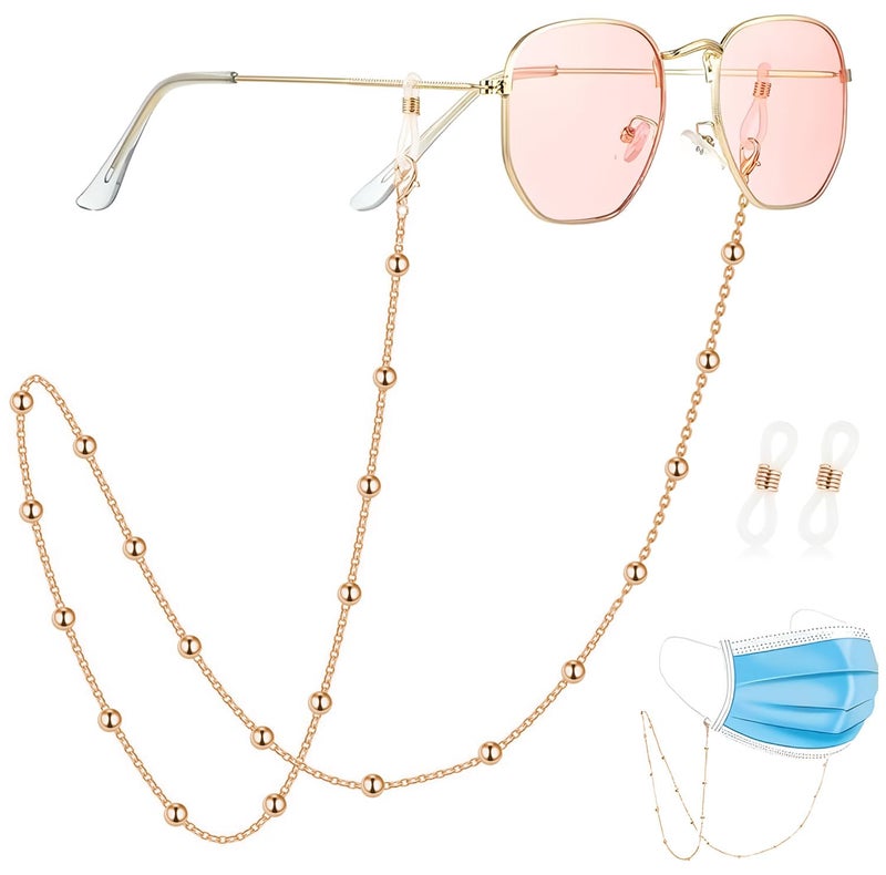 TecoKart Rose Gold Eyeglass Specs Holder Strap | Anti-slip Spectacle Chain with Stylish Beads | Elegant Specs Chain for Women | Secure & Fashionable Eyewear Accessory - Image 1