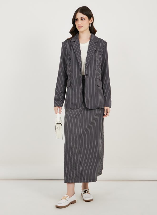 Styli Pinstriped Maxi Skirt with Back Slit  - Image 1