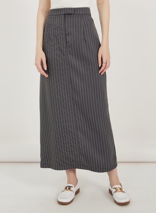 Styli Pinstriped Maxi Skirt with Back Slit  - Image 2