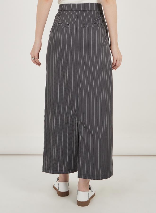 Styli Pinstriped Maxi Skirt with Back Slit  - Image 4