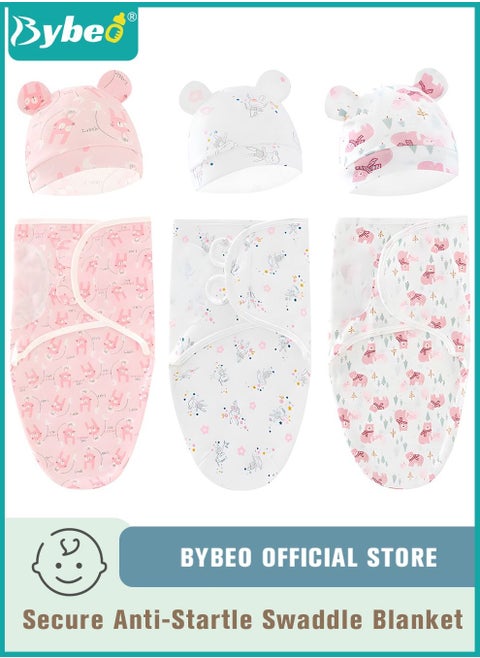 6 PCS Baby Swaddle Blanket Wrap Cap Set Newborn Infant Sleep Sack With Caps 100% Breathable Cotton 0-6 Month