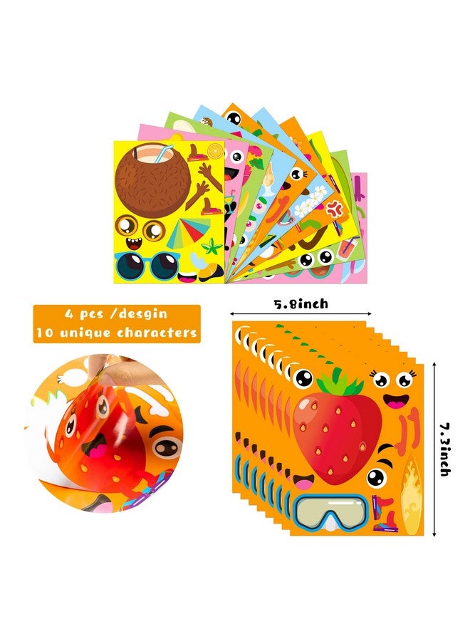 MALLMALL6 40Pcs Make Your Own Fruit Stickers 10 Kinds Cartoon Fruit Summer Hawaii Theme Characters Sticker DIY Dress Up Art Crafts Mixed and Matched Tutti Frutti Party Favors Games Decorations for Kid - Image 2