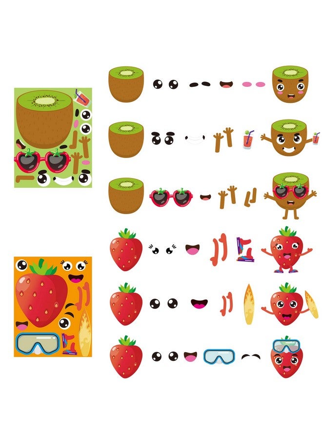 MALLMALL6 40Pcs Make Your Own Fruit Stickers 10 Kinds Cartoon Fruit Summer Hawaii Theme Characters Sticker DIY Dress Up Art Crafts Mixed and Matched Tutti Frutti Party Favors Games Decorations for Kid - Image 3
