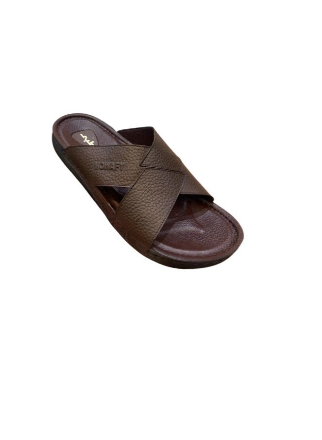 Hand Made Men's leather slippers made from natural leather; handcrafted men's sandals with a leather insole and orthopedic sole, ideal for those who suffer from heel pain. Available in brown  - Image 1