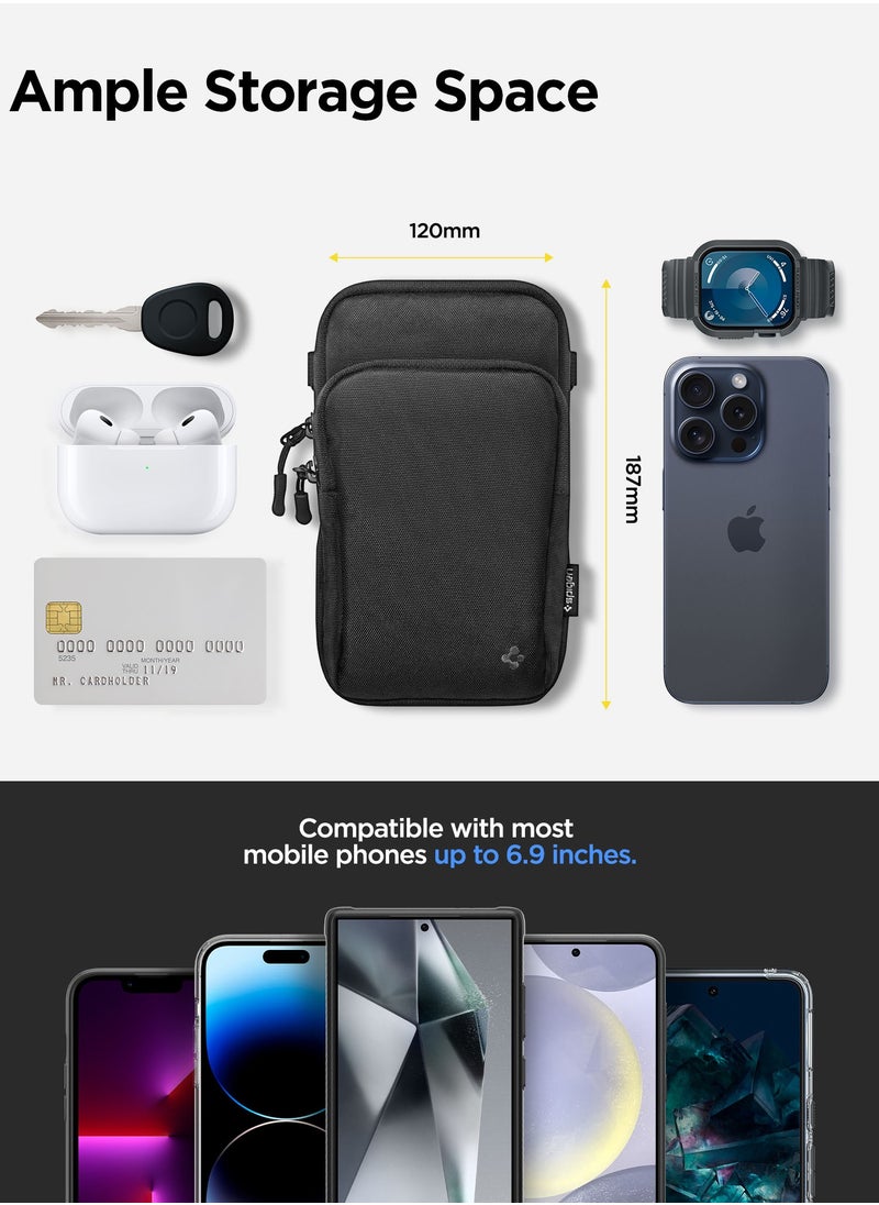 Spigen - Dynamic Shield Cross Body Shoulder Travel Bag Lightweight Ergonomic Adjustable Strap Phone Holder Pouch for Hiking  Biking and Running - Black - Image 1