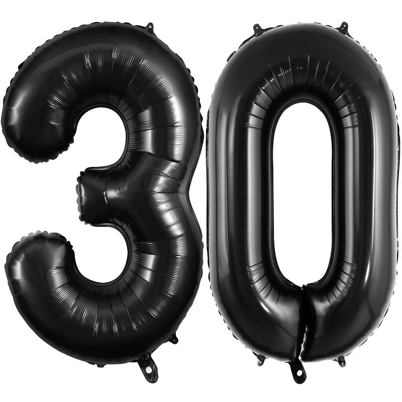 TOTAFAM بالونات رقم 30 من TOTAFAM بالونات فويل كبيرة رقمية بحجم 40 بوصة لاحتفالات عيد الميلاد الثلاثين والذكرى السنوية وتزيين الحفلات باللون الأسود - Image 2