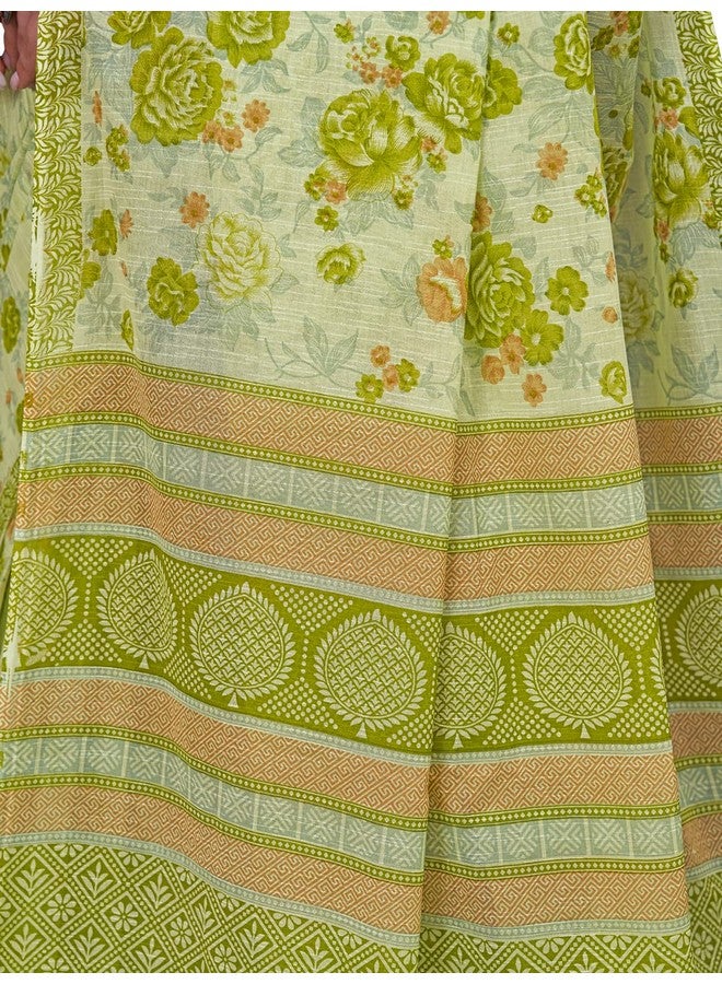 Ratan RATAN Pure Cotton Printed Mulmul Saree for Women with Blouse Piece (FBR-BP-3667_Green)  - Image 2