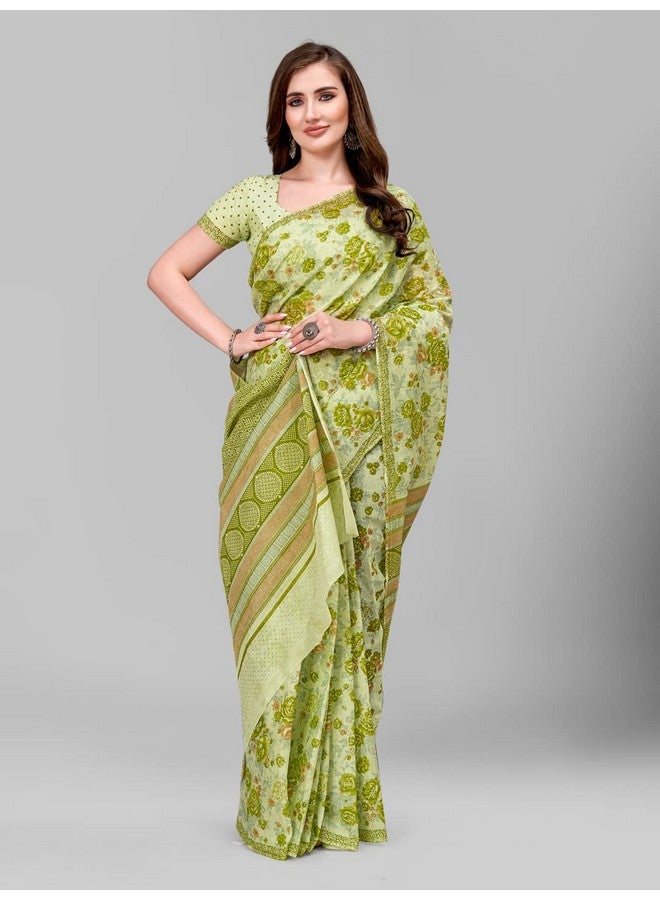 Ratan RATAN Pure Cotton Printed Mulmul Saree for Women with Blouse Piece (FBR-BP-3667_Green)  - Image 5