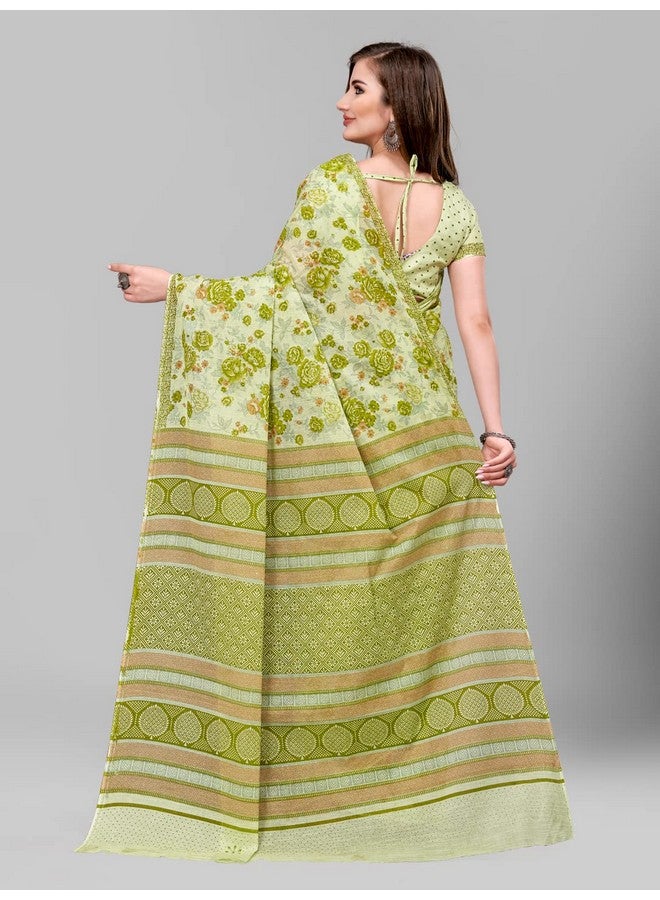 Ratan RATAN Pure Cotton Printed Mulmul Saree for Women with Blouse Piece (FBR-BP-3667_Green)  - Image 3