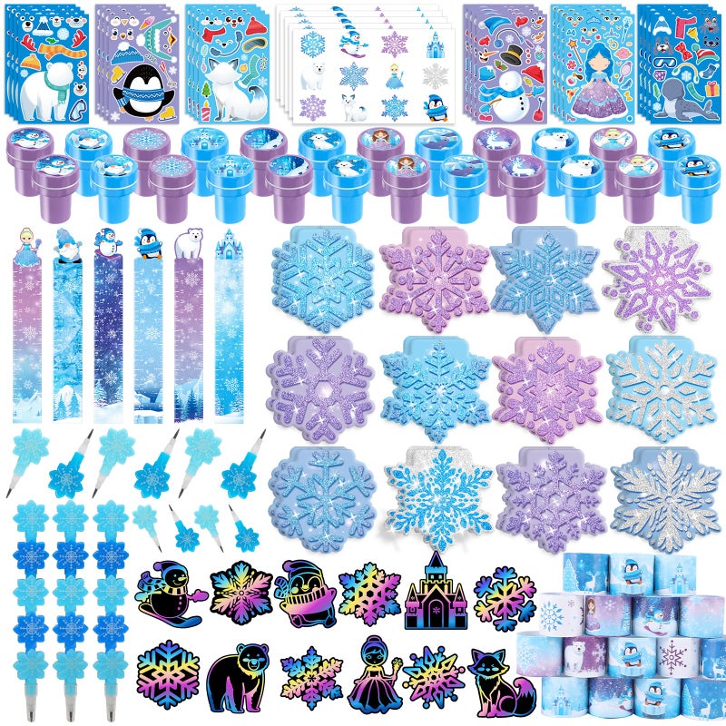 BenLouis 108Pcs Frozen School Stationery Party Favors Winter Snowflake Themed Classroom Gift Reward Prizes Bulk for Students Kids Holiday Frozen Birthday Goodie Bag Stuffers Pinata Filler - Image 3