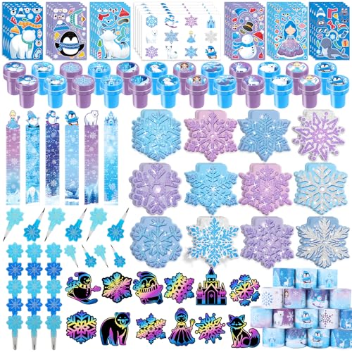 BenLouis 108Pcs Frozen School Stationery Party Favors Winter Snowflake Themed Classroom Gift Reward Prizes Bulk for Students Kids Holiday Frozen Birthday Goodie Bag Stuffers Pinata Filler - Image 1