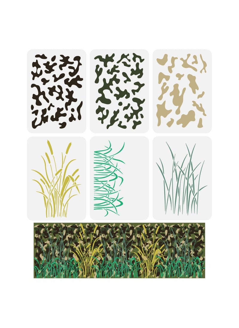 FINGERINSPIRE FINGERINSPIRE 6 Pcs Camo Painting Stencil 11.7x8.3inch Reusable 6 Styles Camouflage Drawing Template Duck Boat Camo Reed Grass Stencil for Painting on Wood Wall Fabric Furniture 