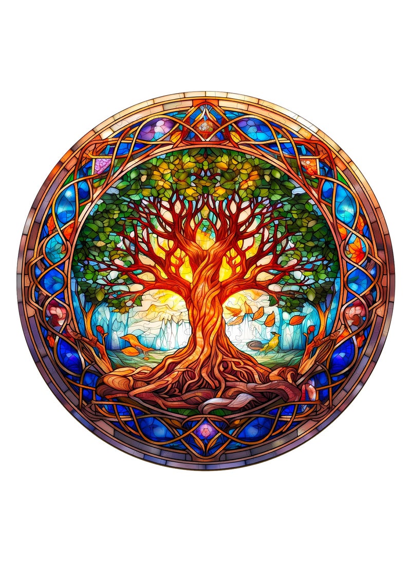 GALADUNE 200 pcs Jigsaws Puzzles for Adult & Kids Teens, Wooden Puzzles, DIY Educational Development Stress Relief Toys, Unique Ramadan Gift Souvenir, Natural Style Home Decorations, Tree of Life Pattern - Image 1